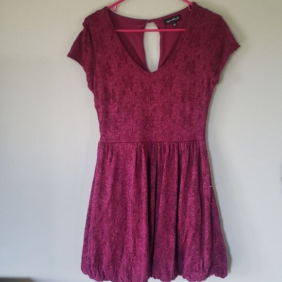 Junior Burgundy Sequin Heart Lace Mini Dress 7 | Party Sparkle Statement - Picture 1 of 7